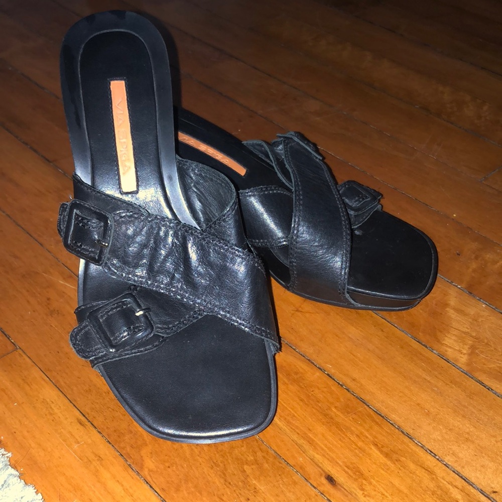 Via Spiga Black Leather Sandals